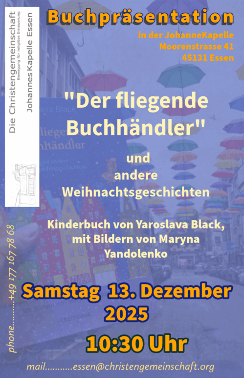 „Der fliegende Buchhändler“ und andere Weihnachtsgeschichten Kinderbuchpräsentation von Yaroslava Black mit Bildern von Maryna Yandolenko