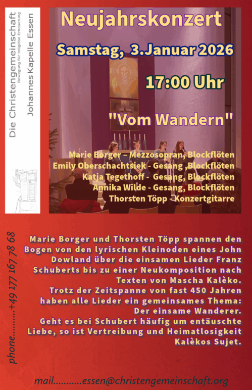 „Vom Wandern“                Neujahrskonzert mit Marie Borger, Mezzosopranistin und  Thorsten Töpp, Gesang /Komponist