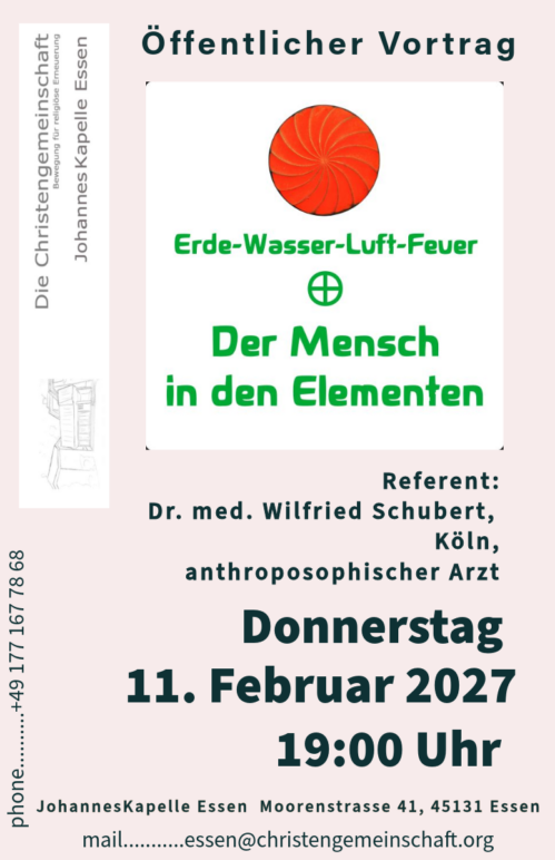Öffentlicher Vortrag – Erde-Wasser-Luft-Feuer Der Mensch in den Elementen