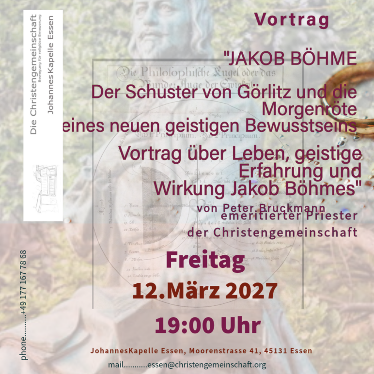 Öffentlicher Vortrag – „Der Schuster von Görlitz und die Morgenröte eines neuen geistigen Bewusstseins“